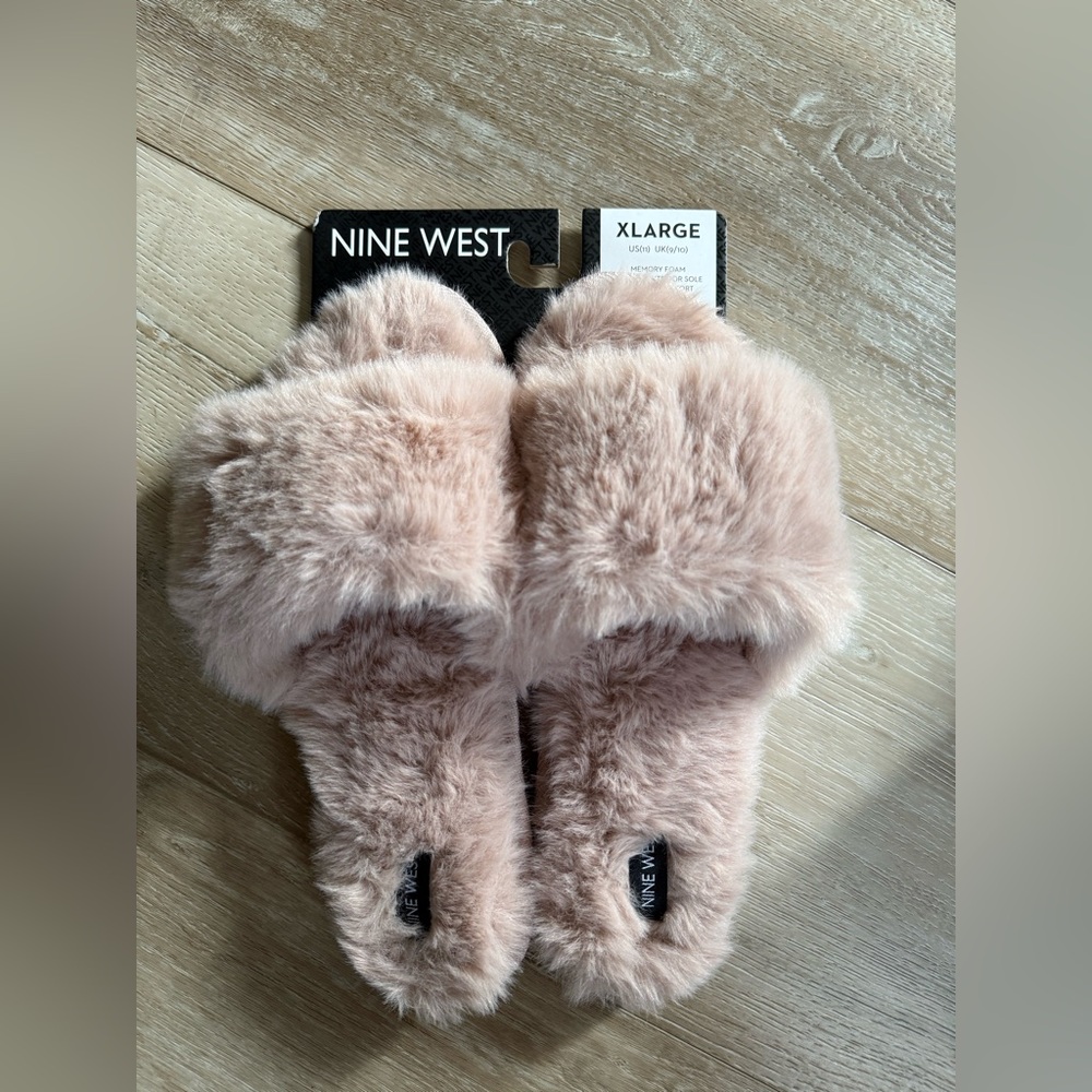 Nine West Pink Furry Slippers